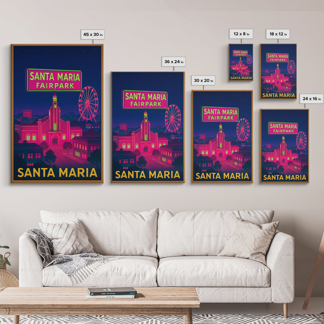 Santa Maria California Travel Poster, Canvas Print, Neon City Skyline Wall Art, Santa Maria Travel Art, Travel Poster Set, Wanderlust Decor