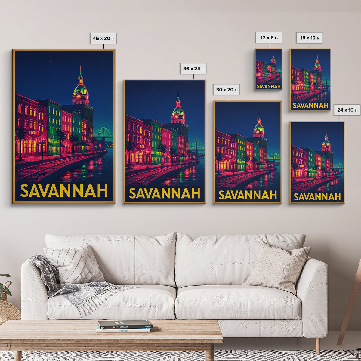 Savannah Georgia Travel Poster, Framed Canvas Print, Cyberpunk Style City Art, Savannah Wall Art, Retro Travel Print, Vintage Travel Print