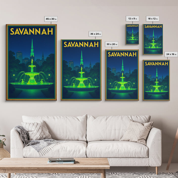 Savannah Travel Poster, Framed Canvas Print, Neon Skyline Wall Art, Savannah Wall Art, Gift For Travelers, Living Room Wall Art