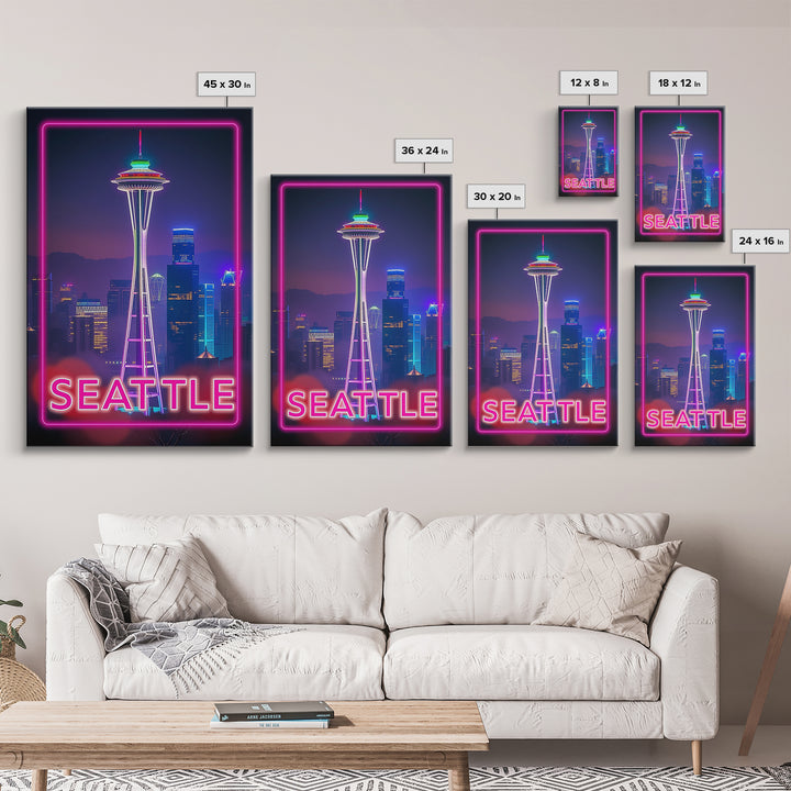Seattle Washington Travel Poster, Canvas Print, Cyberpunk Style City Art, Seattle City Art, Wanderlust Decor, Travel Art Print, Wall Art