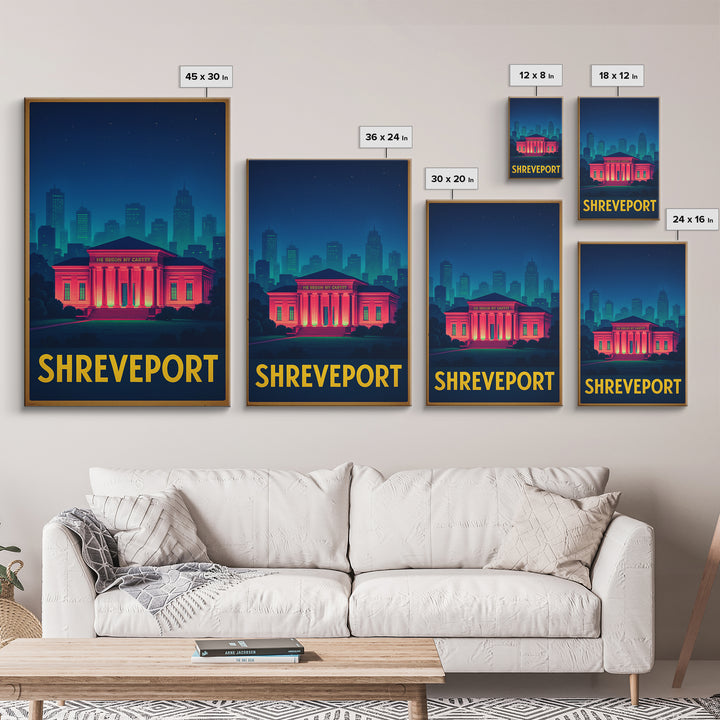 Shreveport Louisiana Travel Poster, Canvas Print, Retro Neon Travel Art, Shreveport Art Print, Travel Art Print, Vintage City Art