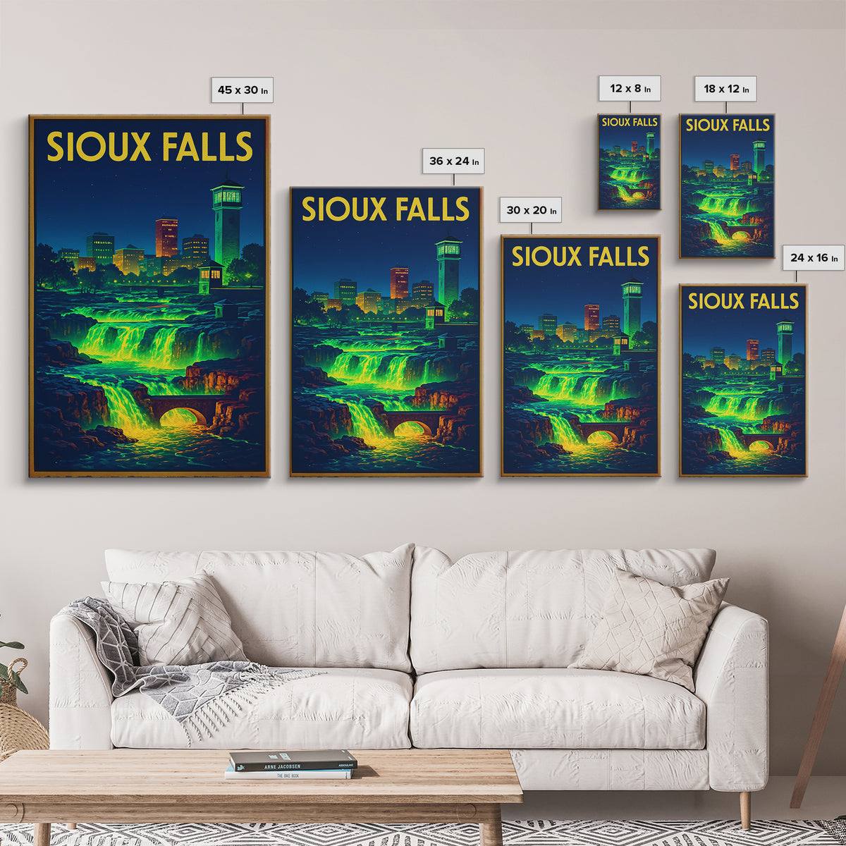 Sioux Falls Travel Poster, Canvas Print, Retro Neon Travel Art, Sioux Falls Poster Print, Living Room Wall Art, City Illustration