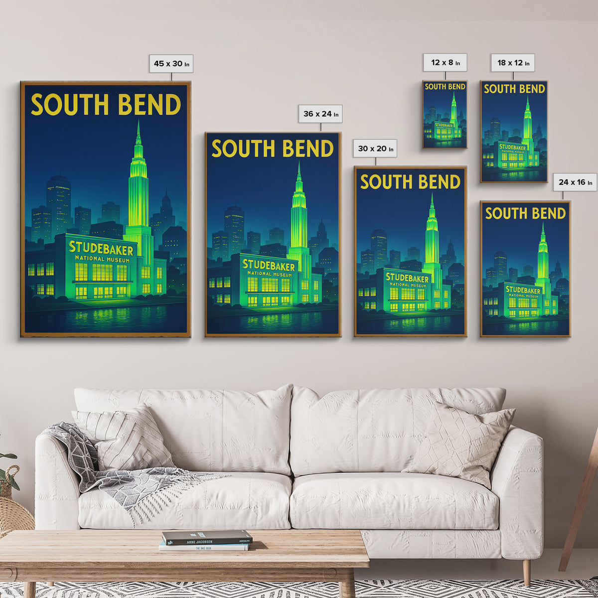 South Bend Travel Poster, Framed Canvas Print, Neon City Skyline Wall Art, South Bend Wall Art, Wanderlust Decor, Living Room Wall Art