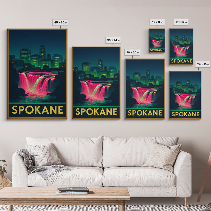 Spokane Washington Travel Poster, Canvas Print, Cyberpunk Style City Art, Spokane Poster Print, Mid Century Wall Art, Living Room Wall Art
