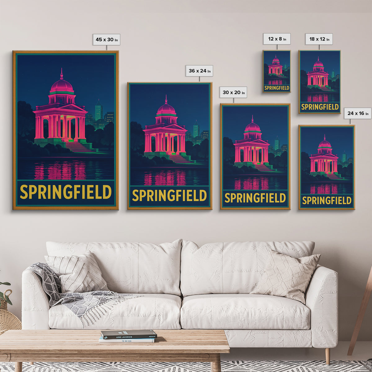 Springfield Travel Poster, Framed Canvas Print, Retro Neon Travel Art, Springfield Travel Art, Vintage Travel Print, Vintage Travel Art