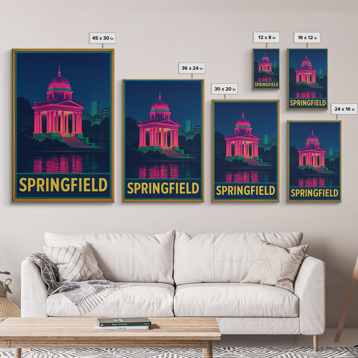Springfield Travel Poster, Framed Canvas Print, Retro Neon Travel Art, Springfield Travel Art, Vintage Travel Print, Vintage Travel Art