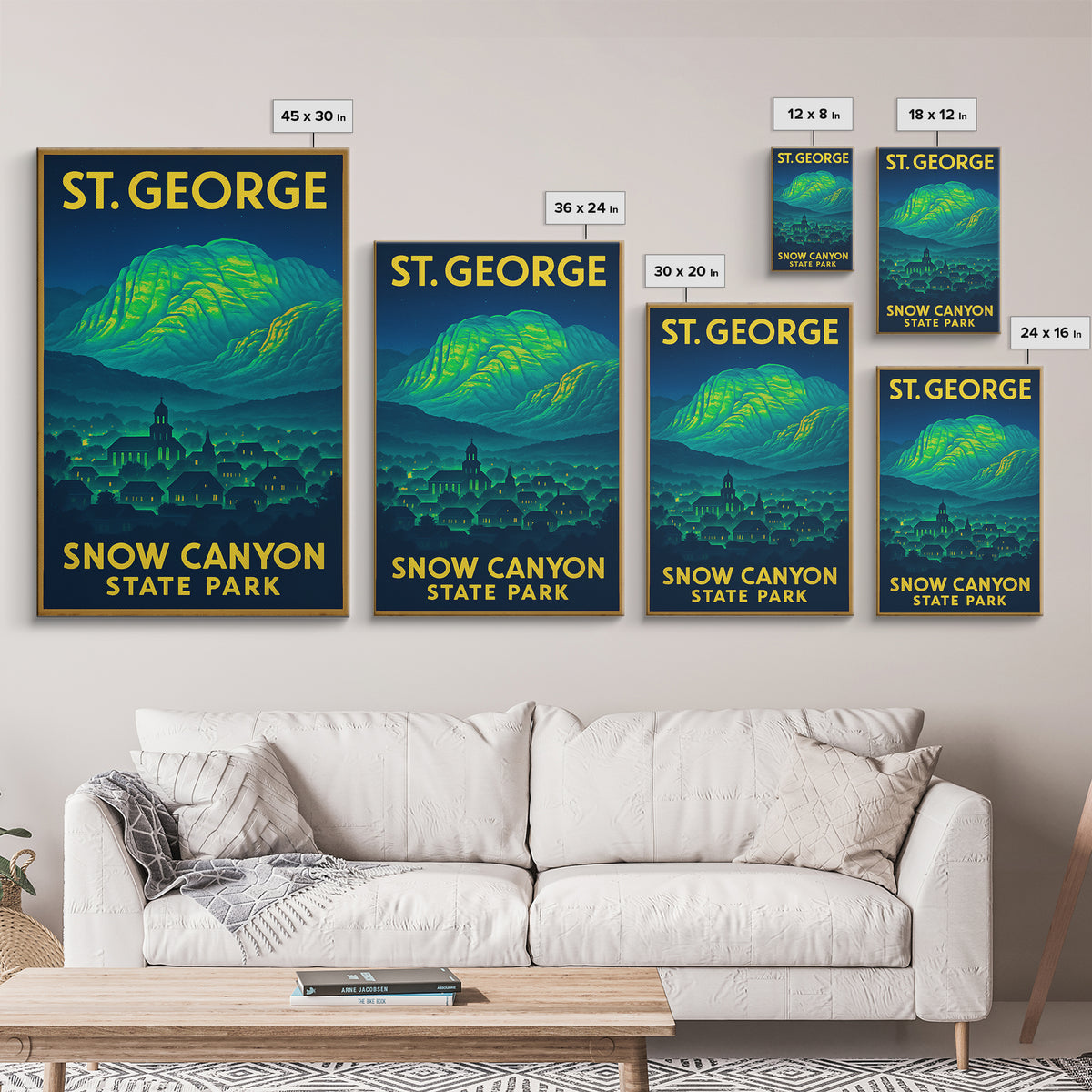St George Travel Poster, Framed Canvas Print, Cyberpunk Style City Art, St George Art Print, Mid Century Wall Art, Gift For Travelers