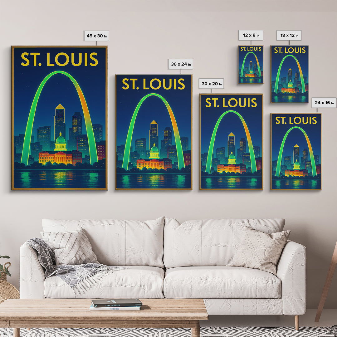 St Louis Travel Poster, Canvas Print, Electric Night Poster Art, St Louis City Art, Retro Travel Print, Travel Wall Art, Fine Art Print