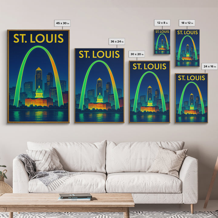 St Louis Travel Poster, Canvas Print, Electric Night Poster Art, St Louis City Art, Retro Travel Print, Travel Wall Art, Fine Art Print
