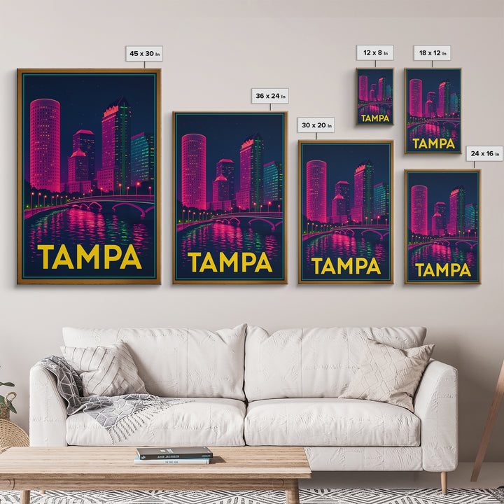 Tampa Florida Travel Poster, Canvas Print, Electric Night Poster Art, Tampa City Art, Wanderlust Decor, Travel Wall Art, Home Office Decor