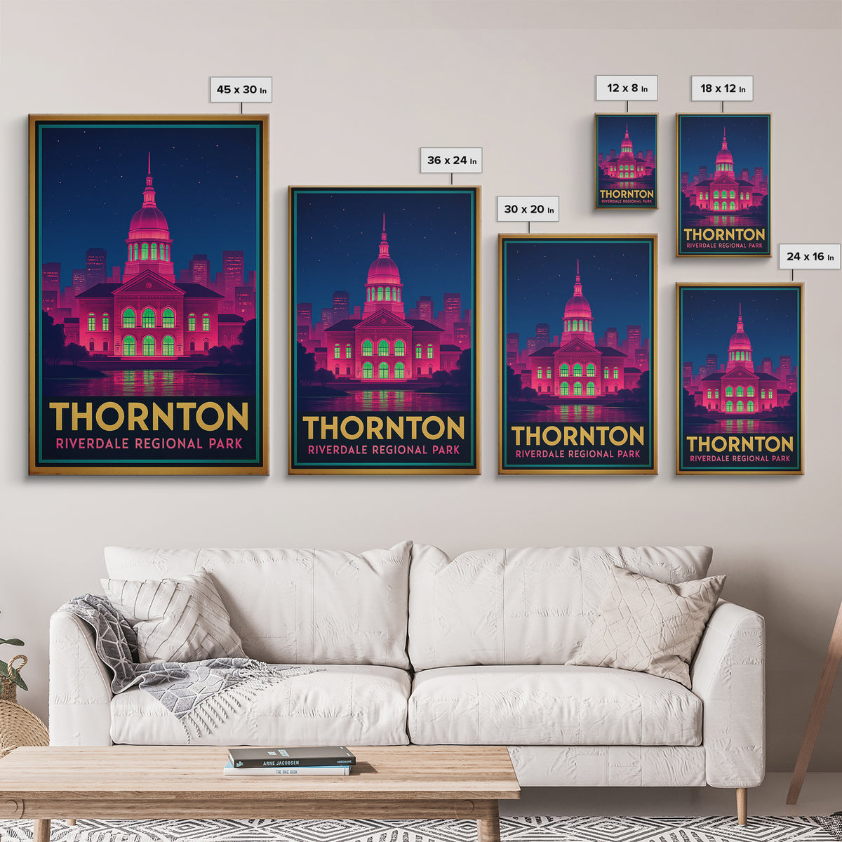 Thornton Colorado Travel Poster, Canvas Print, Electric Night Poster Art, Thornton Travel Art, Living Room Wall Art, Watercolor Skyline