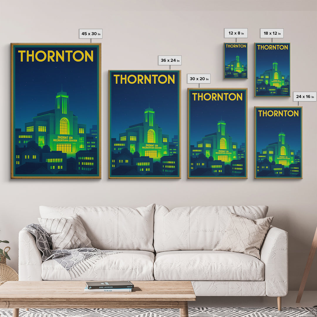 Thornton Travel Poster, Framed Canvas Print, Cyberpunk Style City Art, Thornton Wall Art, Travel Art Print, Wanderlust Decor, Design 2
