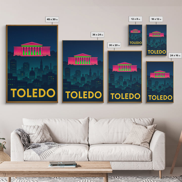 Toledo Ohio Travel Poster, Canvas Print, Cyberpunk Style City Art, Toledo Poster Print, Wanderlust Decor, Retro Travel Print, Wall Decor