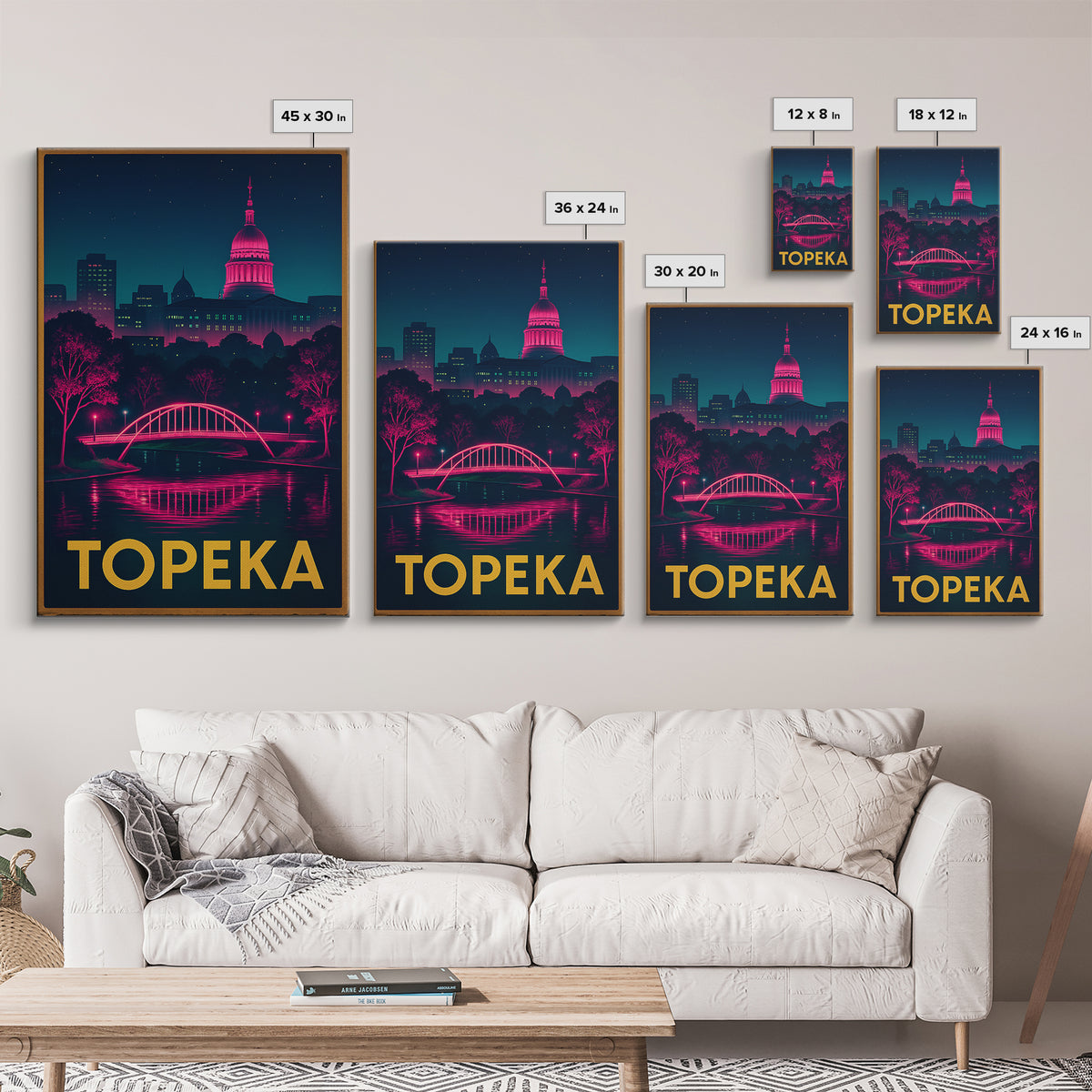 Topeka Kansas Travel Poster, Canvas Print, Retro Neon Travel Art, Topeka City Art, Travel Poster Art, Travel Wall Art, Living Room Wall Art