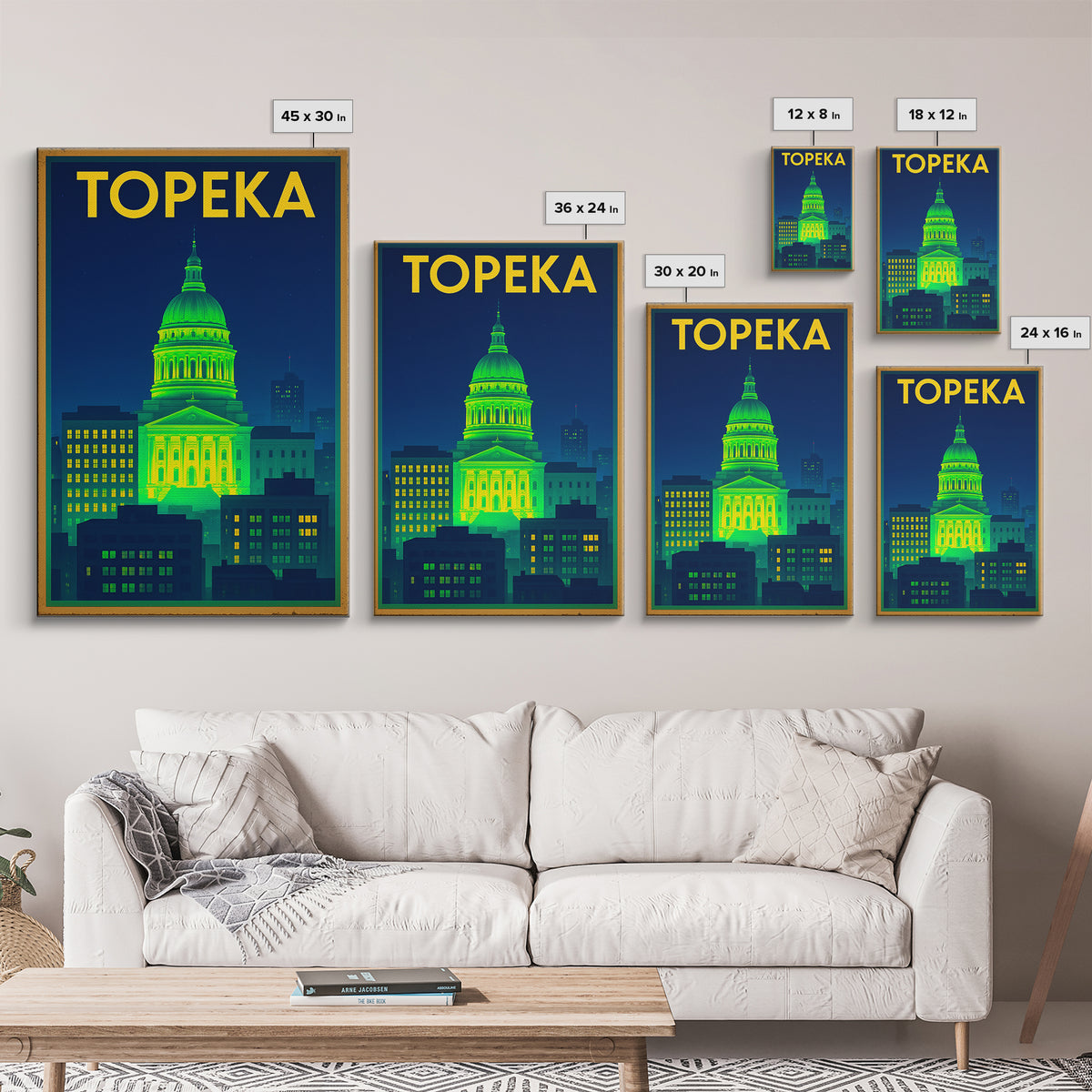 Topeka Travel Poster, Canvas Print, Retro Neon Travel Art, Topeka Travel Art, Travel Poster Set, Travel Wall Decor, City Travel Prints