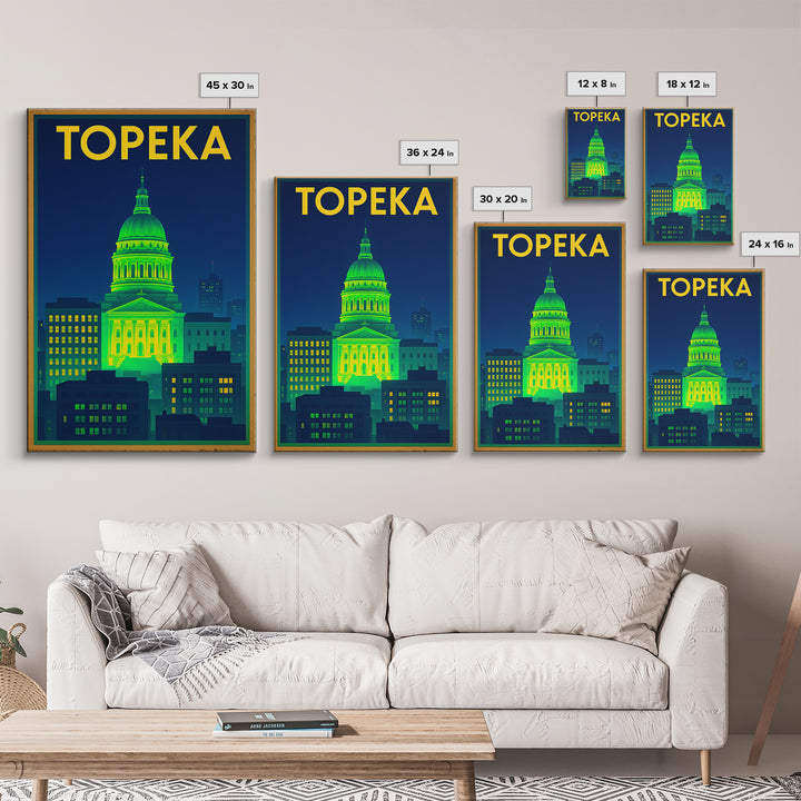 Topeka Travel Poster, Canvas Print, Retro Neon Travel Art, Topeka Travel Art, Travel Poster Set, Travel Wall Decor, City Travel Prints