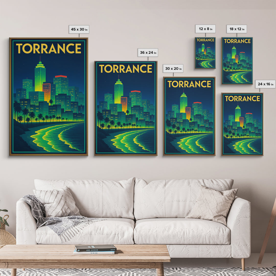 Torrance Travel Poster, Canvas Print, Cyberpunk Style City Art, Torrance Travel Art, Mid Century Wall Art, City Travel Prints, Design 2