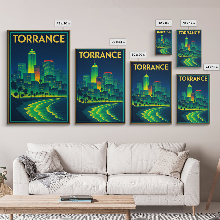 Torrance Travel Poster, Canvas Print, Cyberpunk Style City Art, Torrance Travel Art, Mid Century Wall Art, City Travel Prints, Design 2