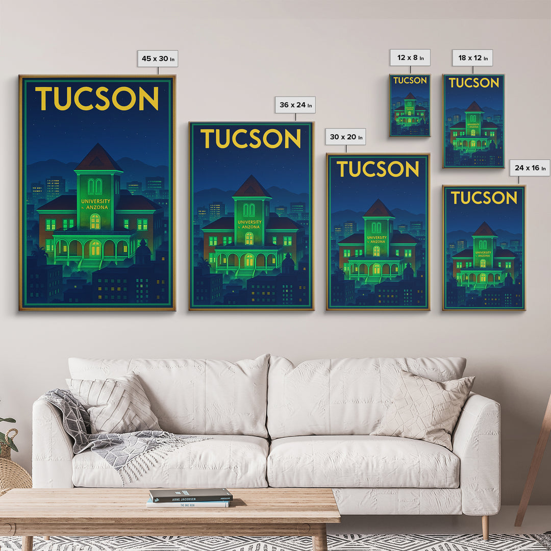 Tucson Travel Poster, Framed Canvas Print, Neon Skyline Wall Art, Tucson Travel Art, City Travel Prints, City Illustration, Art Print