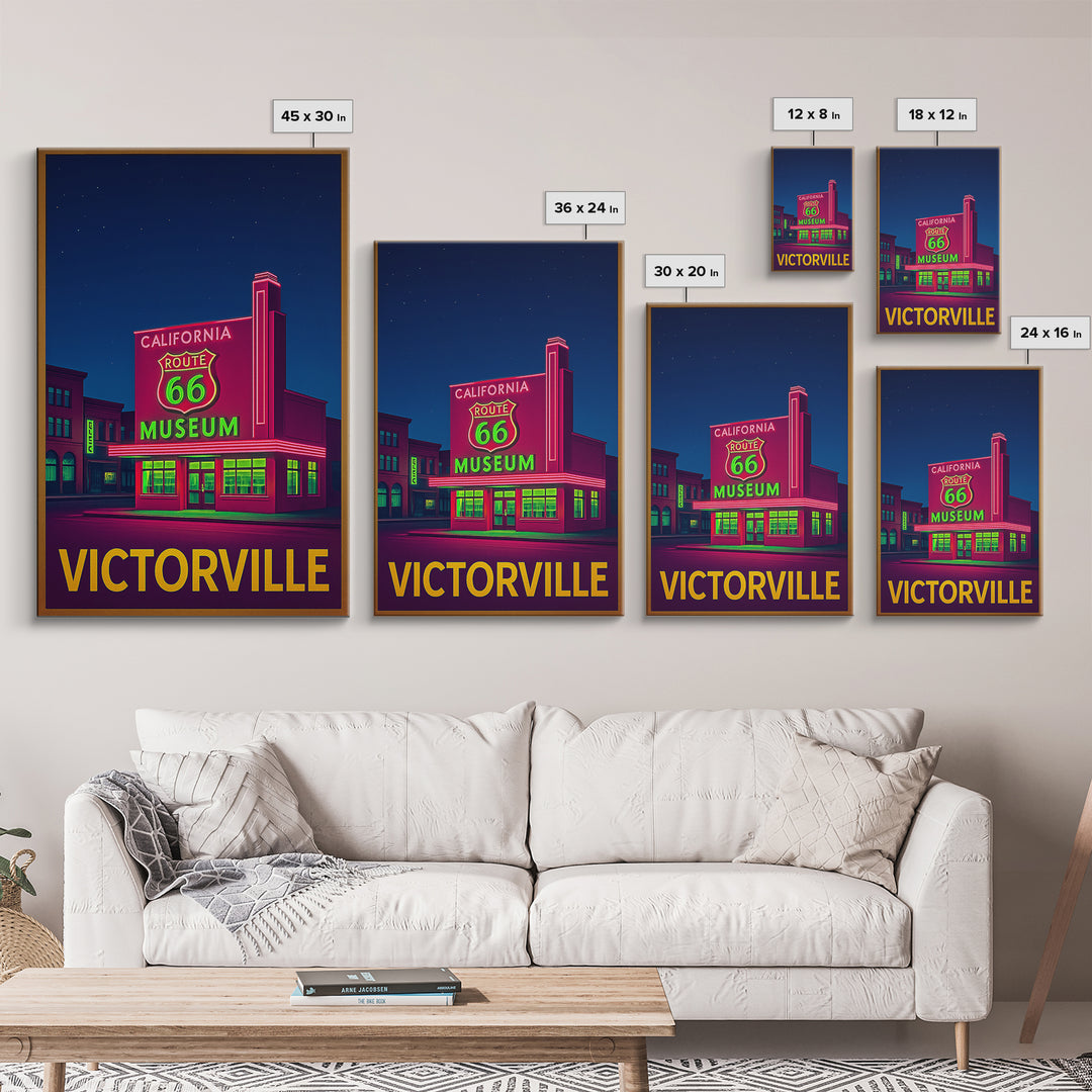 Victorville California Travel Poster, Canvas Print, Retro Neon Travel Art, Victorville City Art, Fine Art Print, Wall Decor, Travel Art
