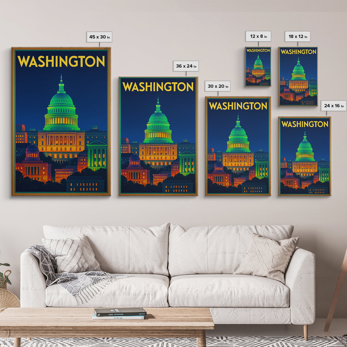 Washington Travel Poster, Canvas Print, Neon Skyline Wall Art, Washington Travel Art, Modern Wall Decor, City Travel Prints, Wall Art