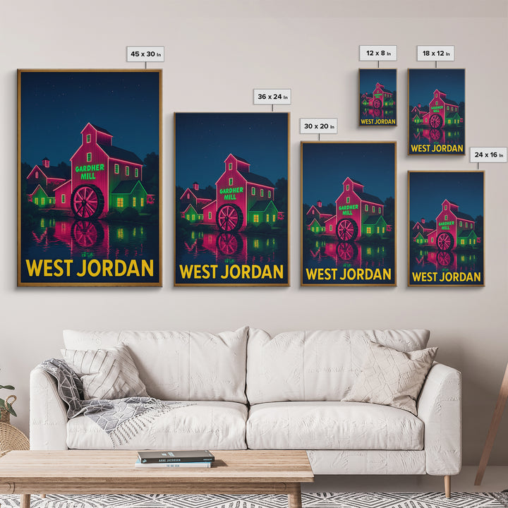 West Jordan Utah Travel Poster, Canvas Print, Electric Night Poster Art, West Jordan Wall Art, Retro Travel Print, Vintage Travel Print