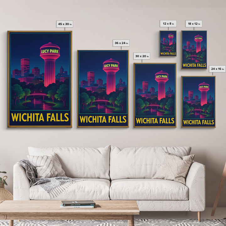 Wichita Falls Texas Travel Poster, Canvas Print, Electric Night Poster Art, Wichita Falls Wall Art, Travel Art Print, Wanderlust Decor