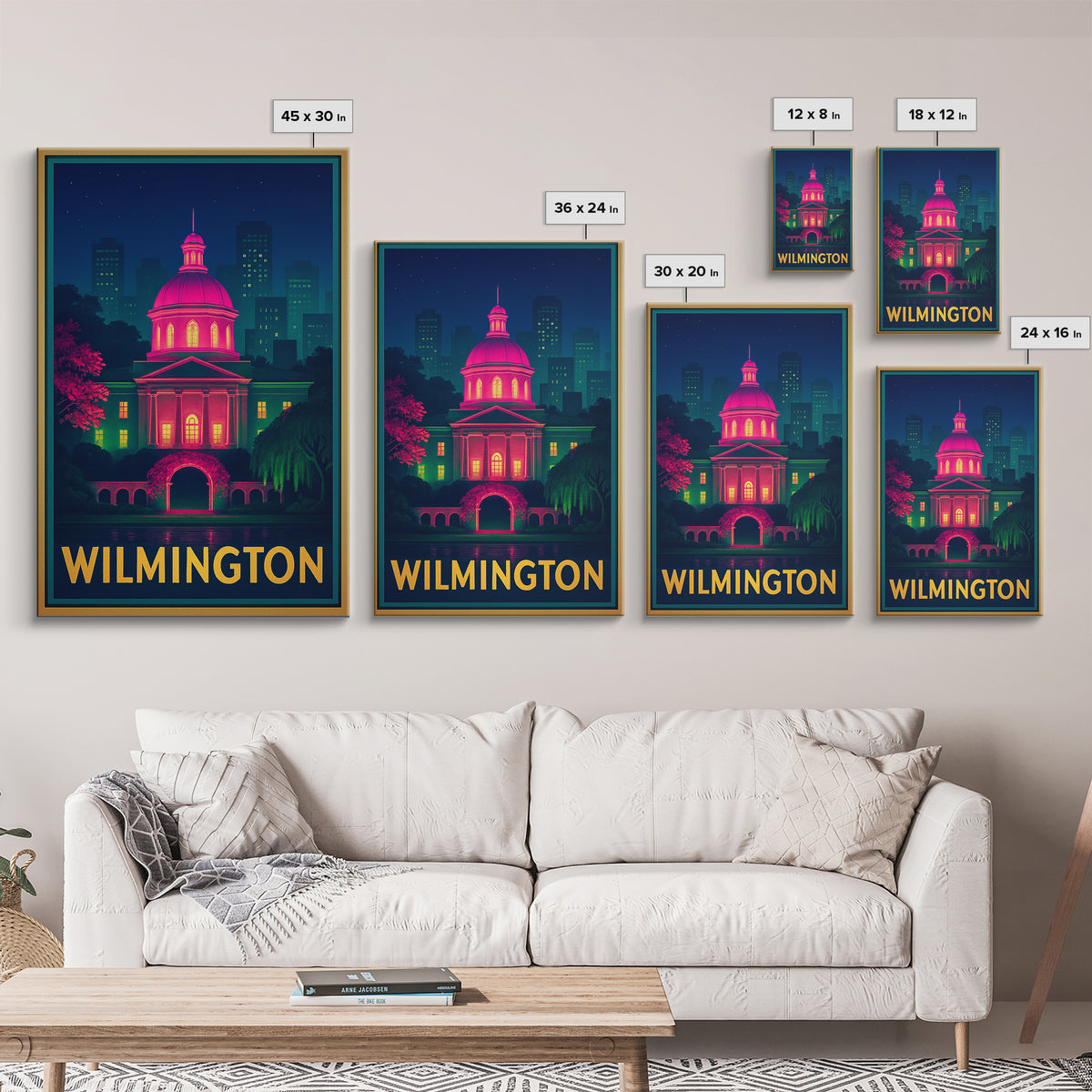 Wilmington North Carolina Travel Poster, Framed Canvas Print, Retro Neon Travel Art, Wilmington Travel Art, City Art Print, Vintage City Art
