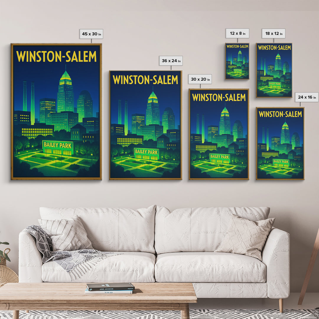 Winston Salem Travel Poster, Canvas Print, Retro Neon Travel Art, Winston Salem Poster Print, Gift For Travelers, Vintage City Art