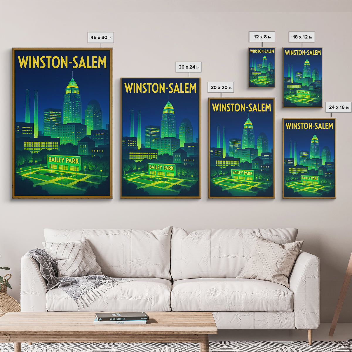 Winston Salem Travel Poster, Canvas Print, Retro Neon Travel Art, Winston Salem Poster Print, Gift For Travelers, Vintage City Art