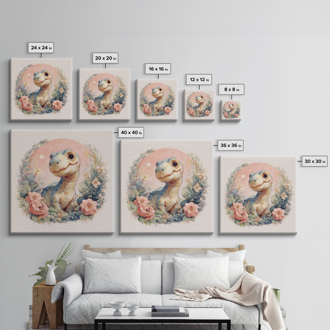 Tiny Dinosaur with Friendly Expression Canvas Print, Nursery Art, Nursery Prints, Nursery Decor, Oil Painting, Nursery, NUR-1x1-15