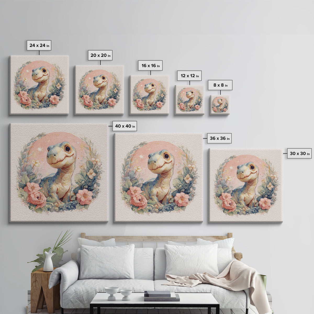 Tiny Dinosaur with Friendly Expression Canvas Print, Nursery Art, Nursery Prints, Nursery Decor, Oil Painting, Nursery, NUR-1x1-15