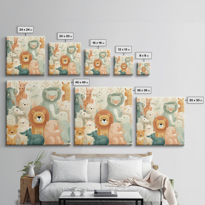 Pastel Jungle Animals Canvas Print, Nursery Art, Butterfly Wall Art, Nursery Decor, Fine Art, Nursery, Woodland Nursery Art, NUR-1x1-18