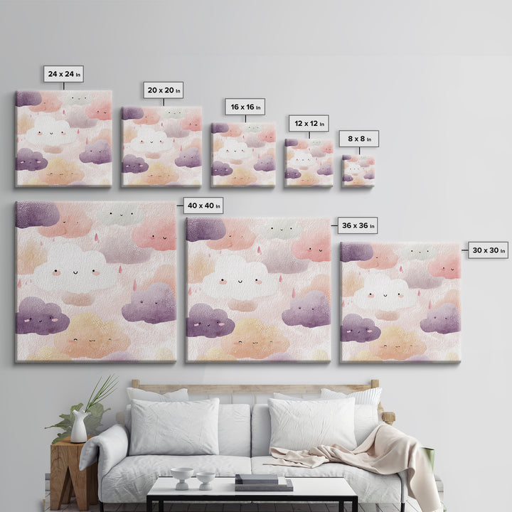 Clouds and Raindrops Canvas Print, Nursery Art, Digital Download Art, Nursery Decor, Oil Painting, Nursery, Whimsical Wall Art, NUR-1x1-22