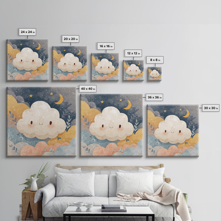 Moon and Stars Framed Canvas Print, Nursery Art, Girl Nursery Decor, Nursery Decor, Fine Art, Nursery, Kids Room Art, NUR-1x1-27