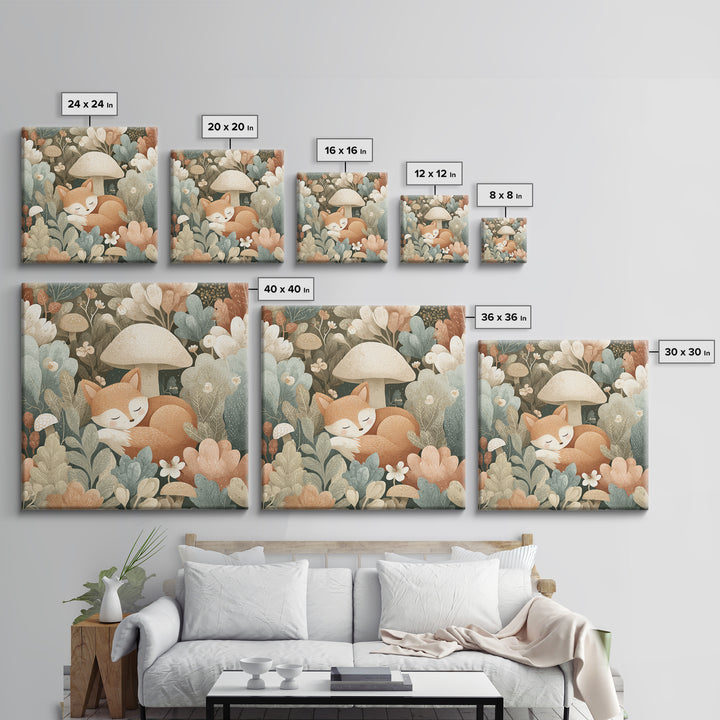 Woodland Fox Tucked Framed Canvas Print, Nursery Art, Nursery Wall Art, Nursery Decor, Oil Painting, Nursery, Woodland Nursery, NUR-1x1-28