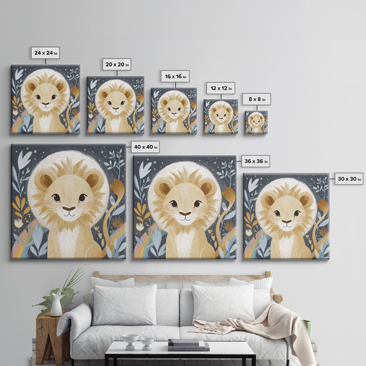 Lion Cub with Soft Golden Mane Framed Canvas Print, Nursery Art, Fine Art Print, Nursery Decor, Abstract Art, Nursery, NUR-1x1-33