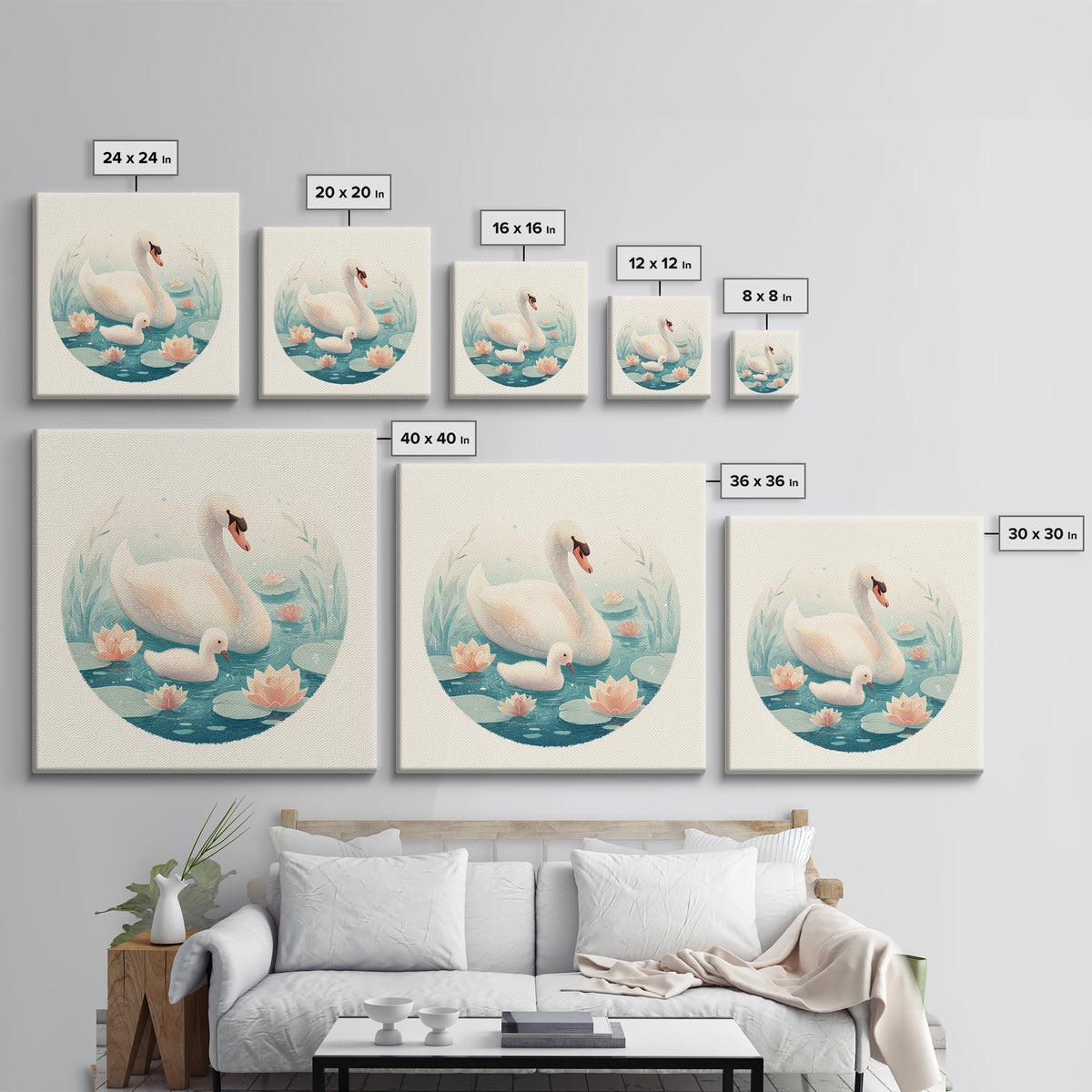 Swan and Cygnet Framed Canvas Print, Nursery Art, Luxury Decor, Nursery Decor, Nursery, Nursery Wall Art, Printable Art, NUR-1x1-40