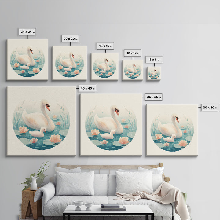 Swan and Cygnet Framed Canvas Print, Nursery Art, Luxury Decor, Nursery Decor, Nursery, Nursery Wall Art, Printable Art, NUR-1x1-40