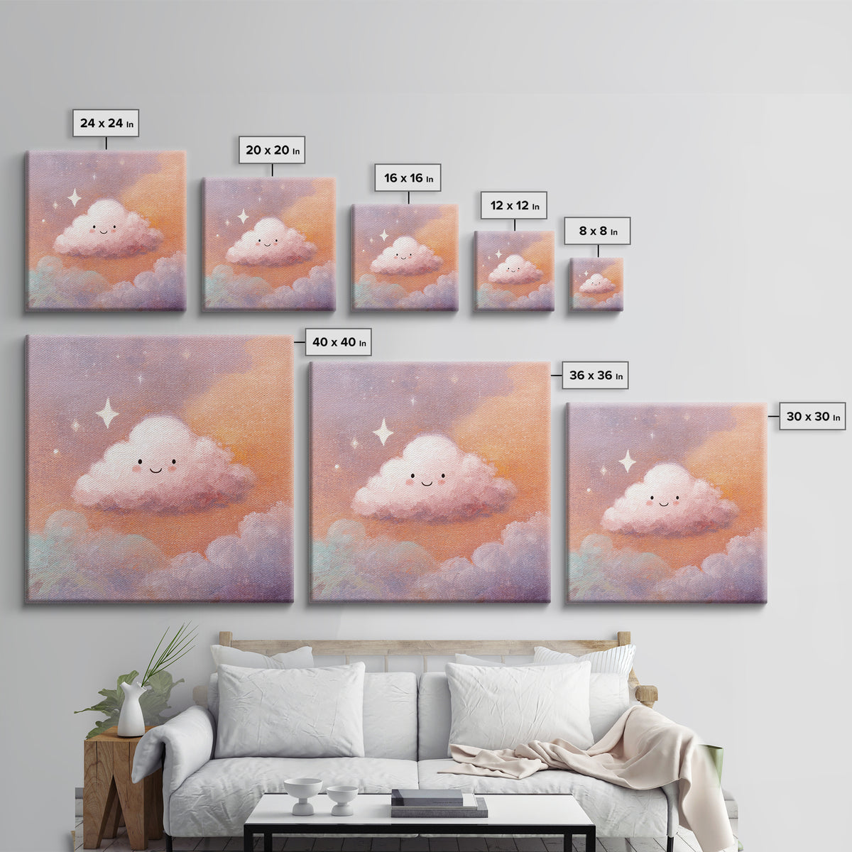 Moon and Stars Framed Canvas Print, Nursery Art, Dinosaur Wall Art, Nursery Decor, Oil Painting, Nursery, Room Decor, NUR-1x1-51