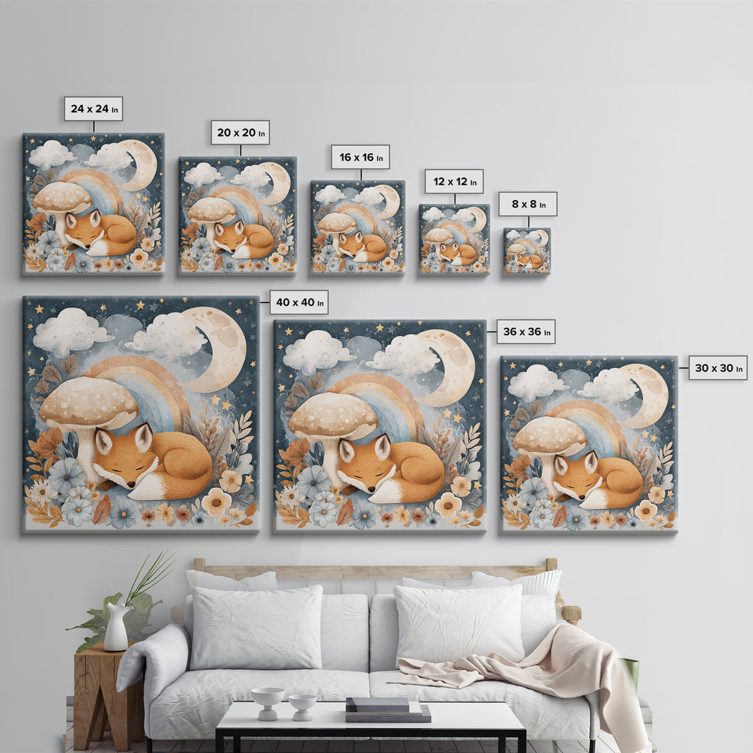 Woodland Fox Tucked Framed Canvas Print, Nursery Art, Kids Wall Art, Nursery Decor, Fine Art, Nursery, Gallery Decor, NUR-1x1-52