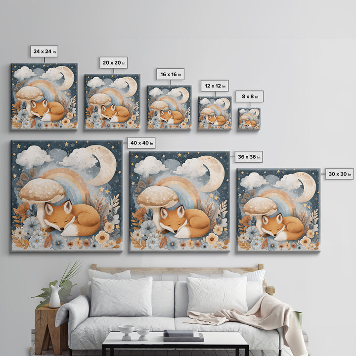 Woodland Fox Tucked Framed Canvas Print, Nursery Art, Kids Wall Art, Nursery Decor, Fine Art, Nursery, Gallery Decor, NUR-1x1-52