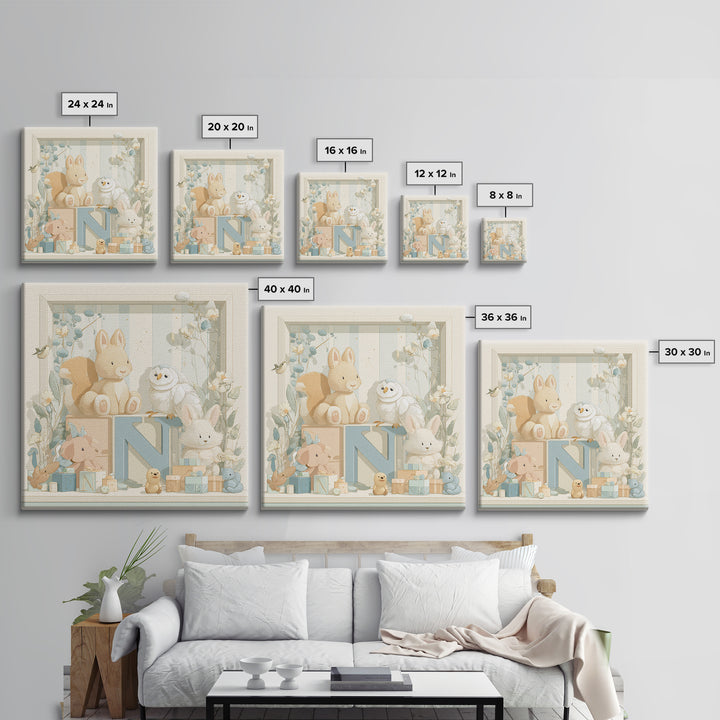 Animal Alphabet Scene Without Readable Letters Canvas Print, Nursery Art, Woodland Nursery Art, Nursery Decor, Nursery, NUR-1x1-59