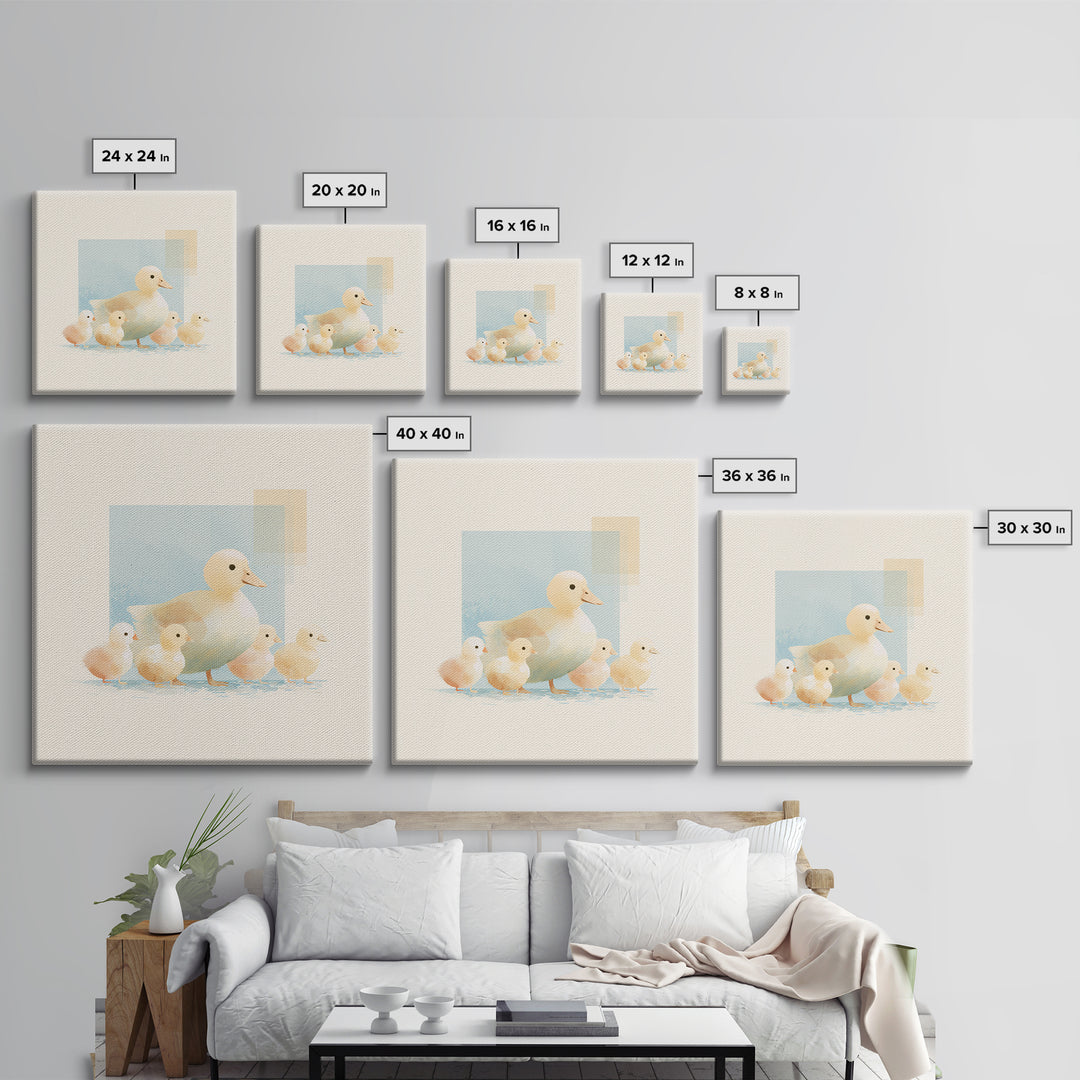 Ducklings Following a Mother Duck Framed Canvas Print, Nursery Art, Dinosaur Wall Art, Nursery Decor, Fine Art, Nursery, NUR-1x1-62