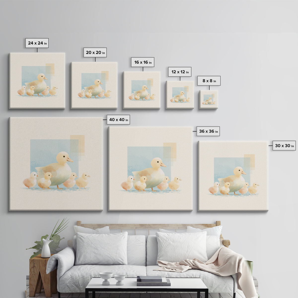 Ducklings Following a Mother Duck Framed Canvas Print, Nursery Art, Dinosaur Wall Art, Nursery Decor, Fine Art, Nursery, NUR-1x1-62