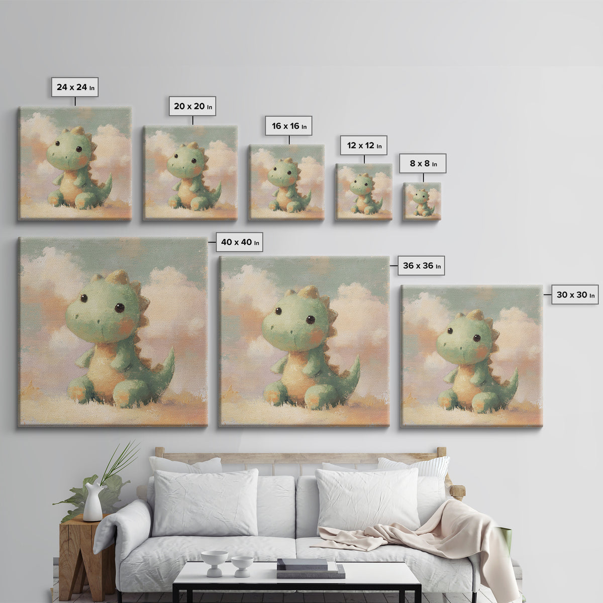 Tiny Dinosaur with Friendly Expression Framed Canvas Print, Nursery Art, Whimsical Wall Art, Nursery Decor, Fine Art, Nursery, NUR-1x1-63