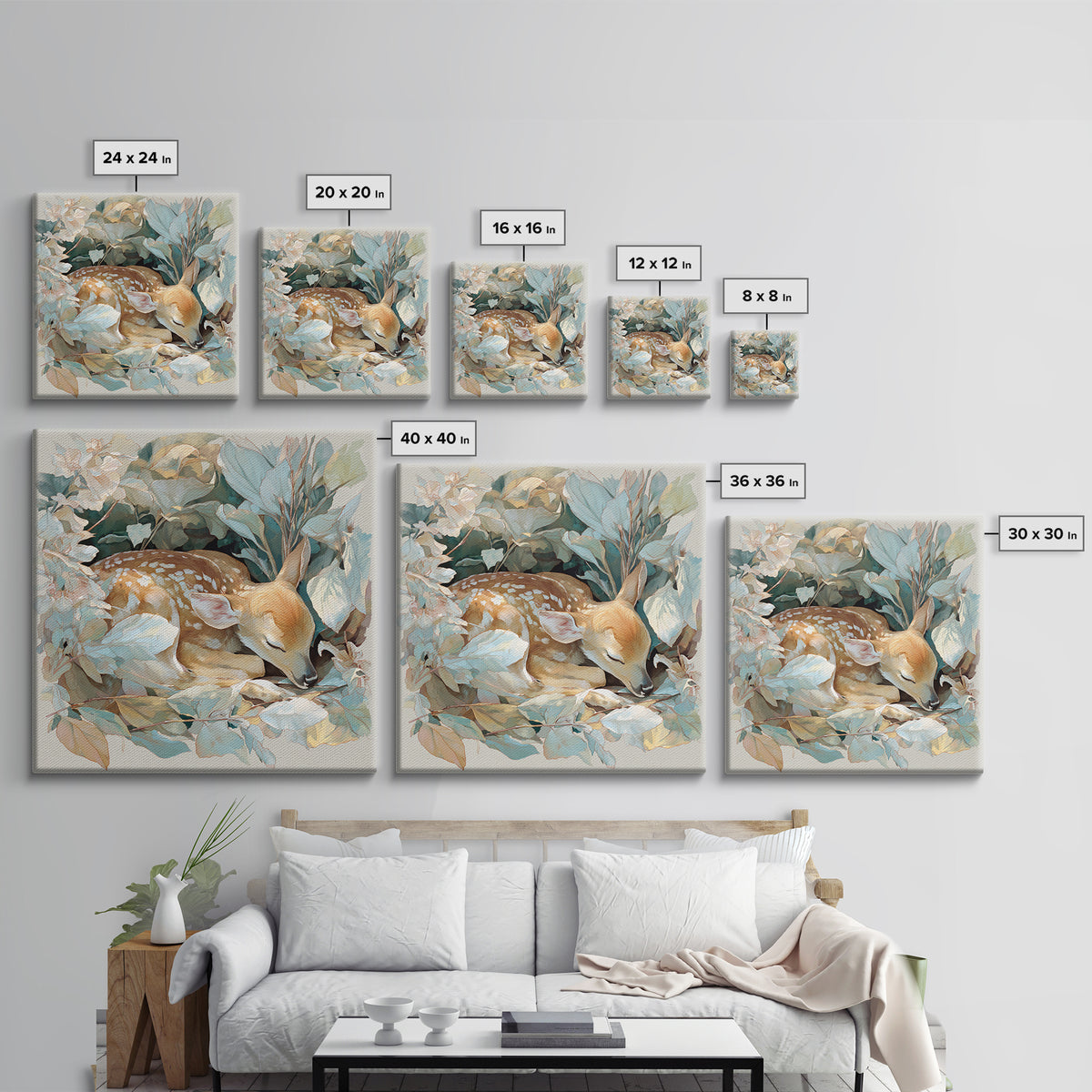 Deer Fawn Sleeping Framed Canvas Print, Nursery Art, Kids Room Wall Art, Nursery Decor, Fine Art, Nursery, Luxury Decor, NUR-1x1-71