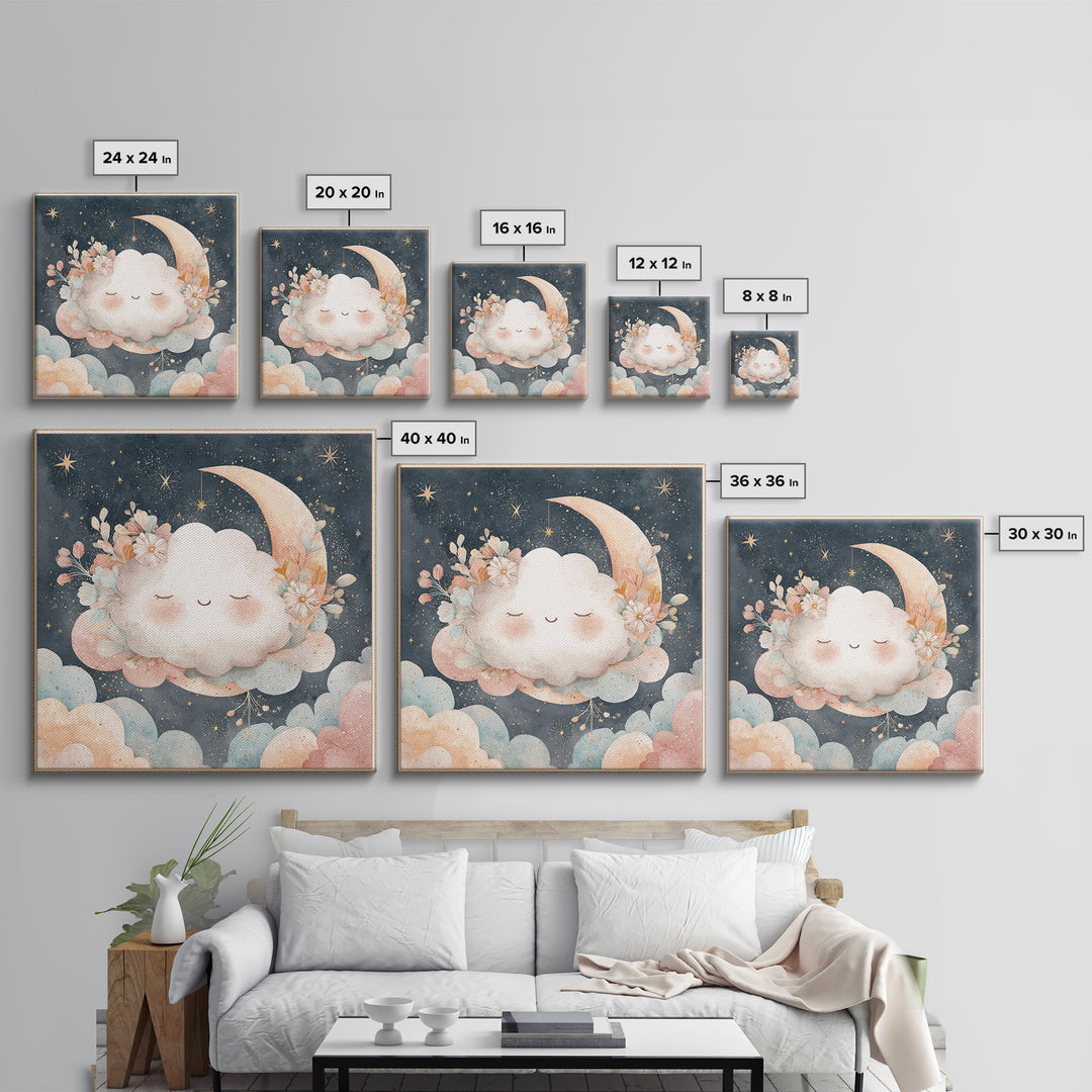 Moon and Stars Canvas Print, Nursery Art, Neutral Decor, Nursery Decor, Fine Art, Nursery, Wall Decor, Art Print, Digital Art, NUR-1x1-75
