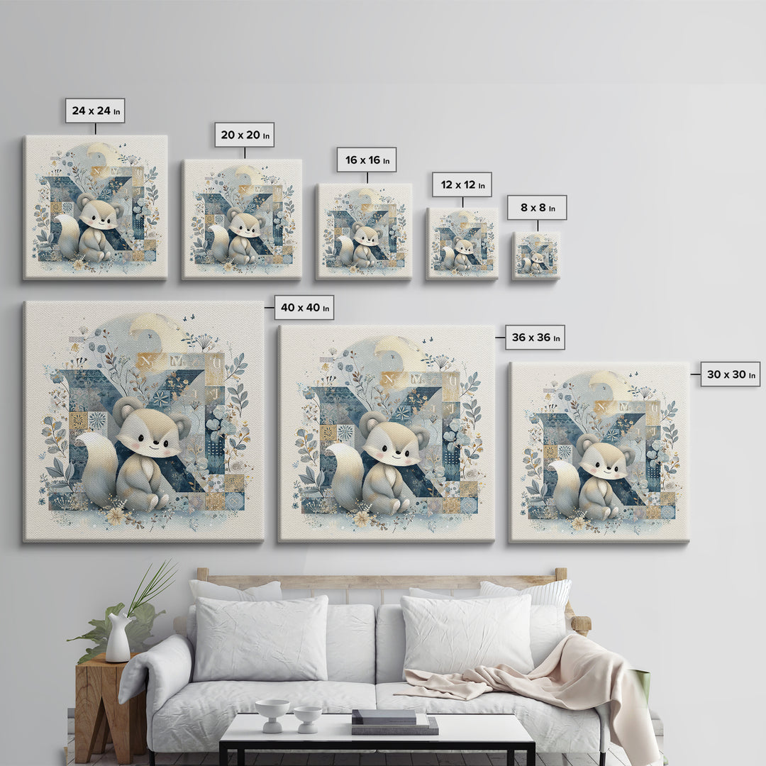 Animal Alphabet Scene Without Readable Letters Framed Canvas Print, Nursery Art, Fine Art Print, Nursery Decor, Nursery, NUR-1x1-83