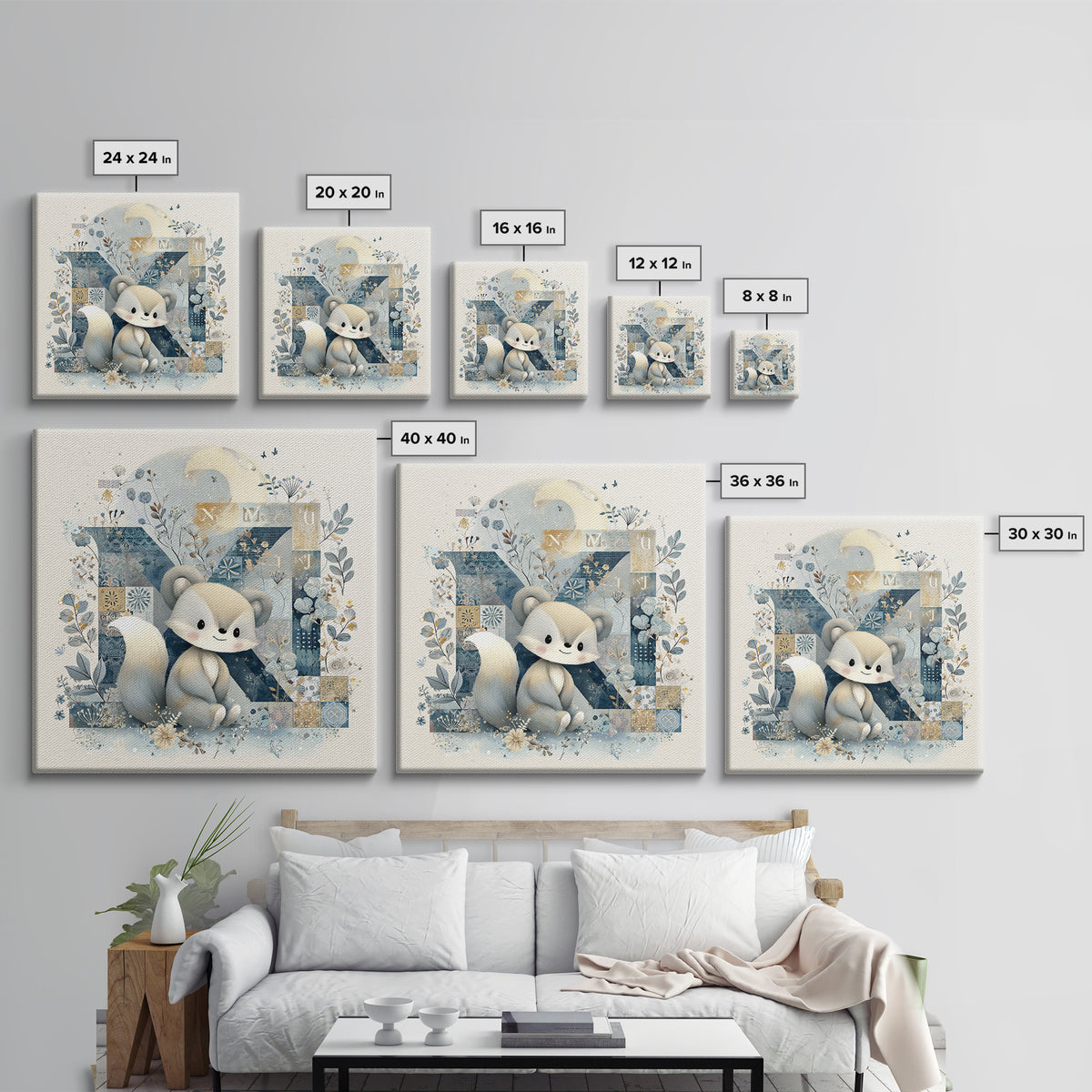 Animal Alphabet Scene Without Readable Letters Framed Canvas Print, Nursery Art, Fine Art Print, Nursery Decor, Nursery, NUR-1x1-83